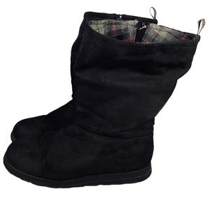 Muk Luks Women's Size 10 Black Boots Zip Closure Plaid Wool Blend Lining